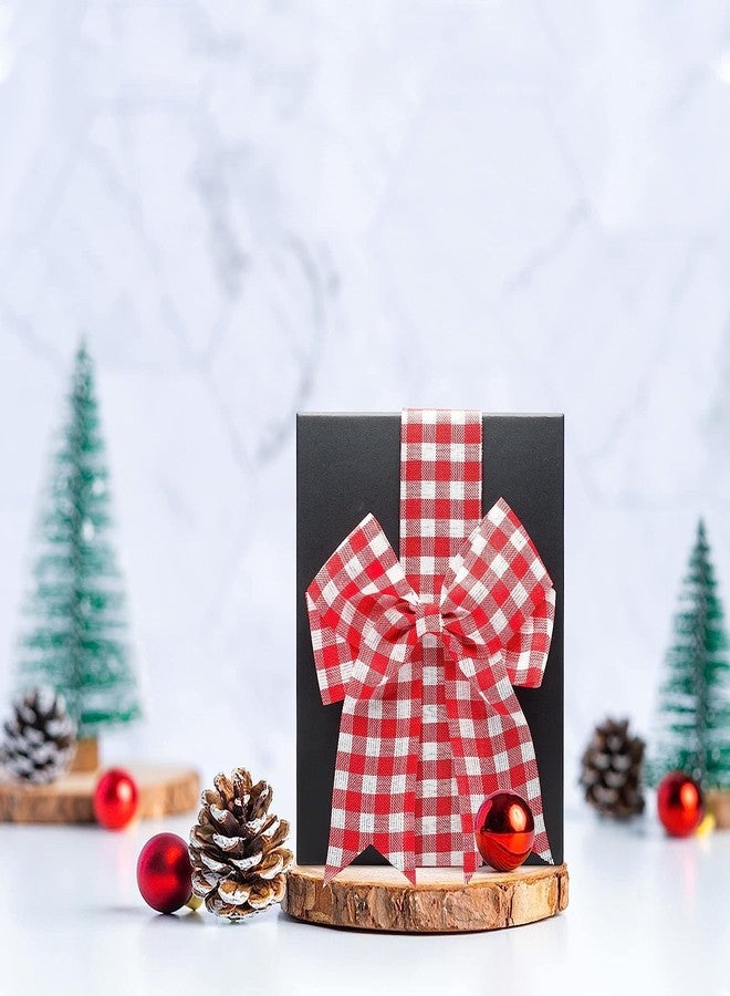 Haooryx Christmas Cabinet Ribbons Bows Door Decorations - 6Pcs Red and White Plaid Large Bows Braided Burlap Home Xmas Tree Decor Handmade Bow Ornaments for Christmas Home Kitchen Party Supplies - Image 4